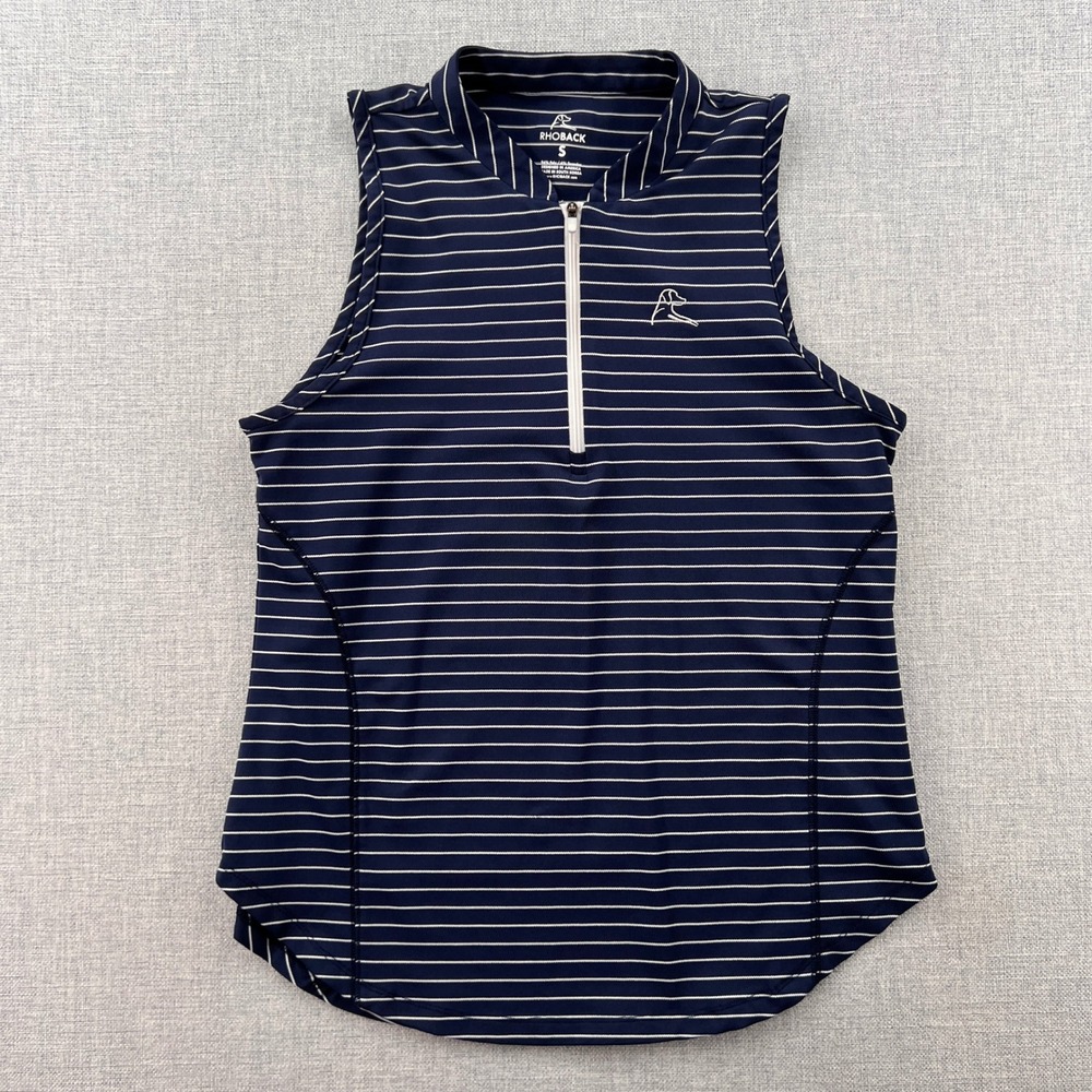 Rhoback Navy and White Striped Sleeveless Zip Polo Tank